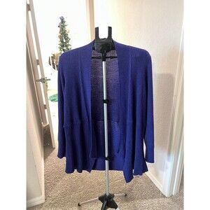 Eileen Fisher 100% Marino Wool Open Front Royal Blue Cardigan Women’s Size XL